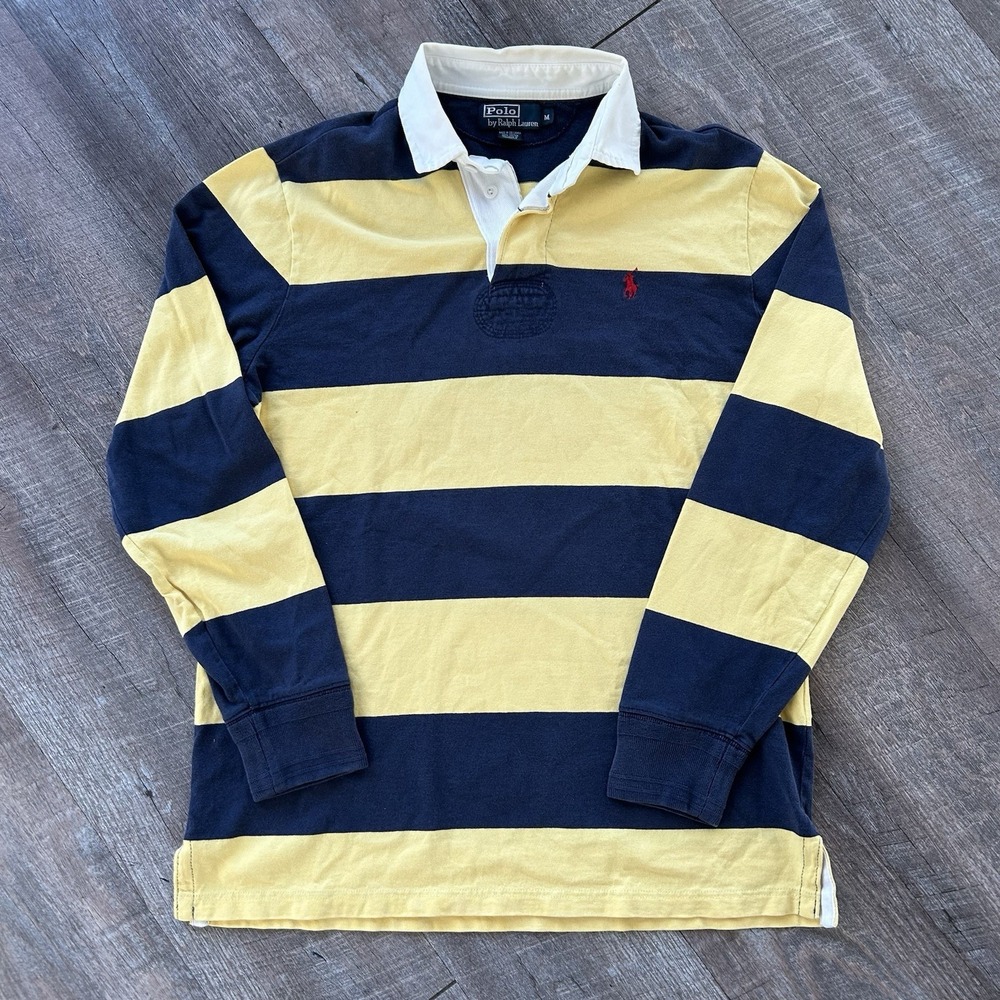 Vintage Polo Ralph Lauren Navy And Yellow Rugby Longsleeve Polo Size M Red Pony